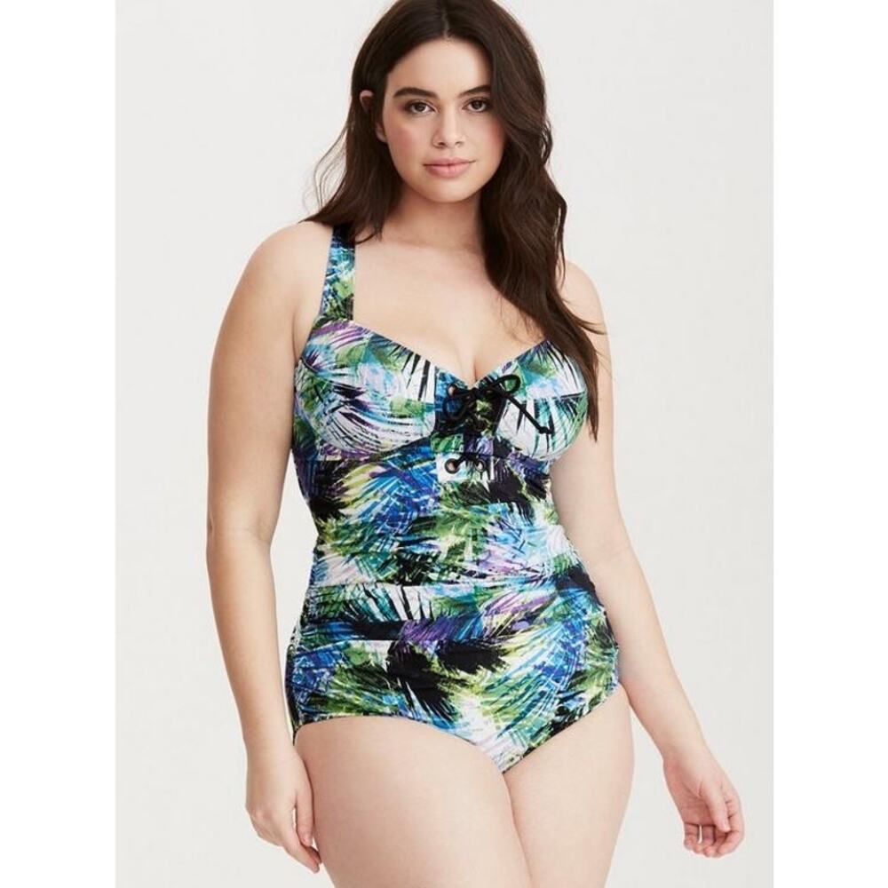 Torrid plus size 2 Underwire Lace-Up One Piece Swimsuit NWOT Tropical Floral